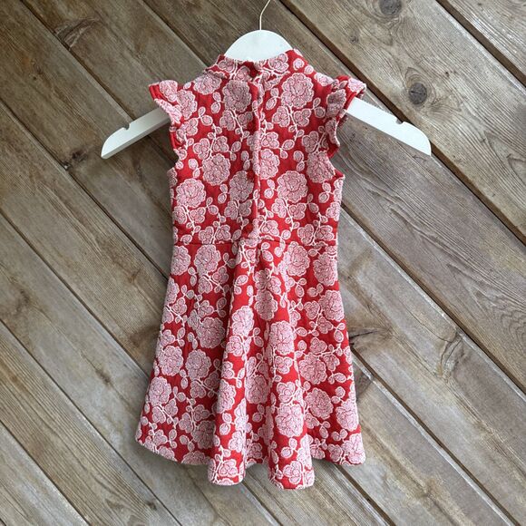 Janie and Jack Bradbury Red Floral Jacquard Dress Bow Neck Girls Size 2t - Picture 4 of 5